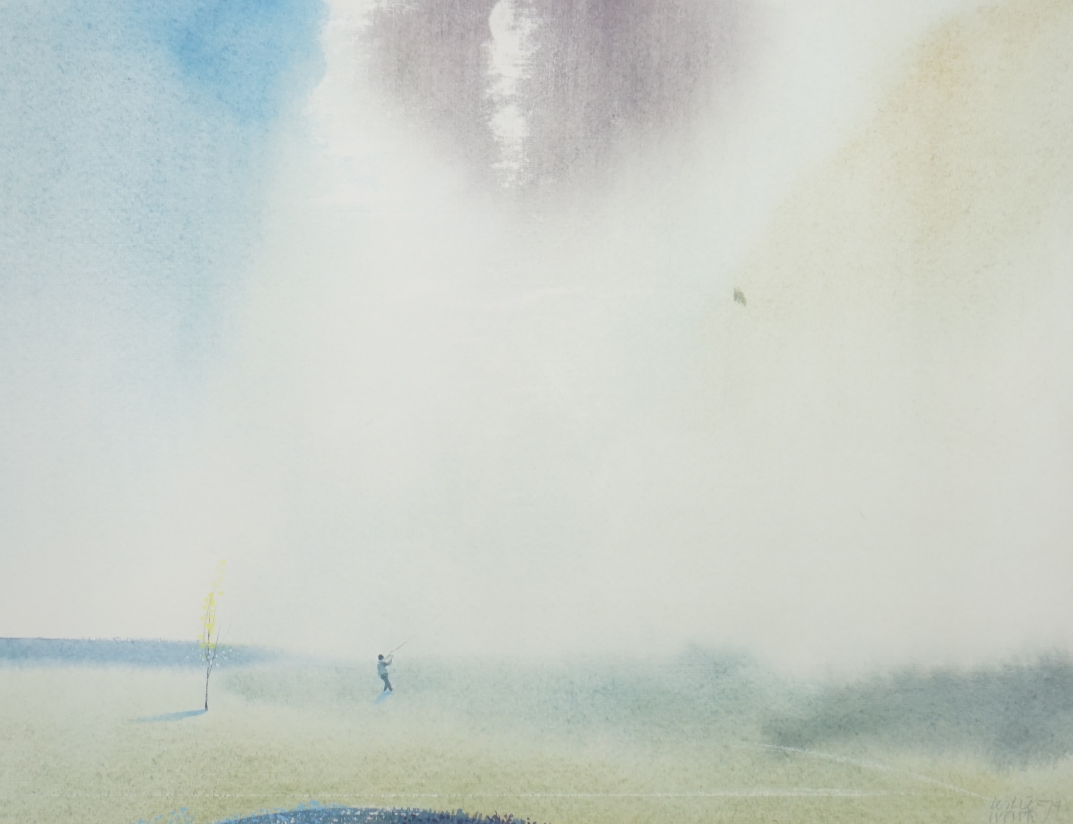 Leslie Worth (1923-2009), watercolour, Boy with kite in a landscape, 29 x 37cm. Condition - fair to good